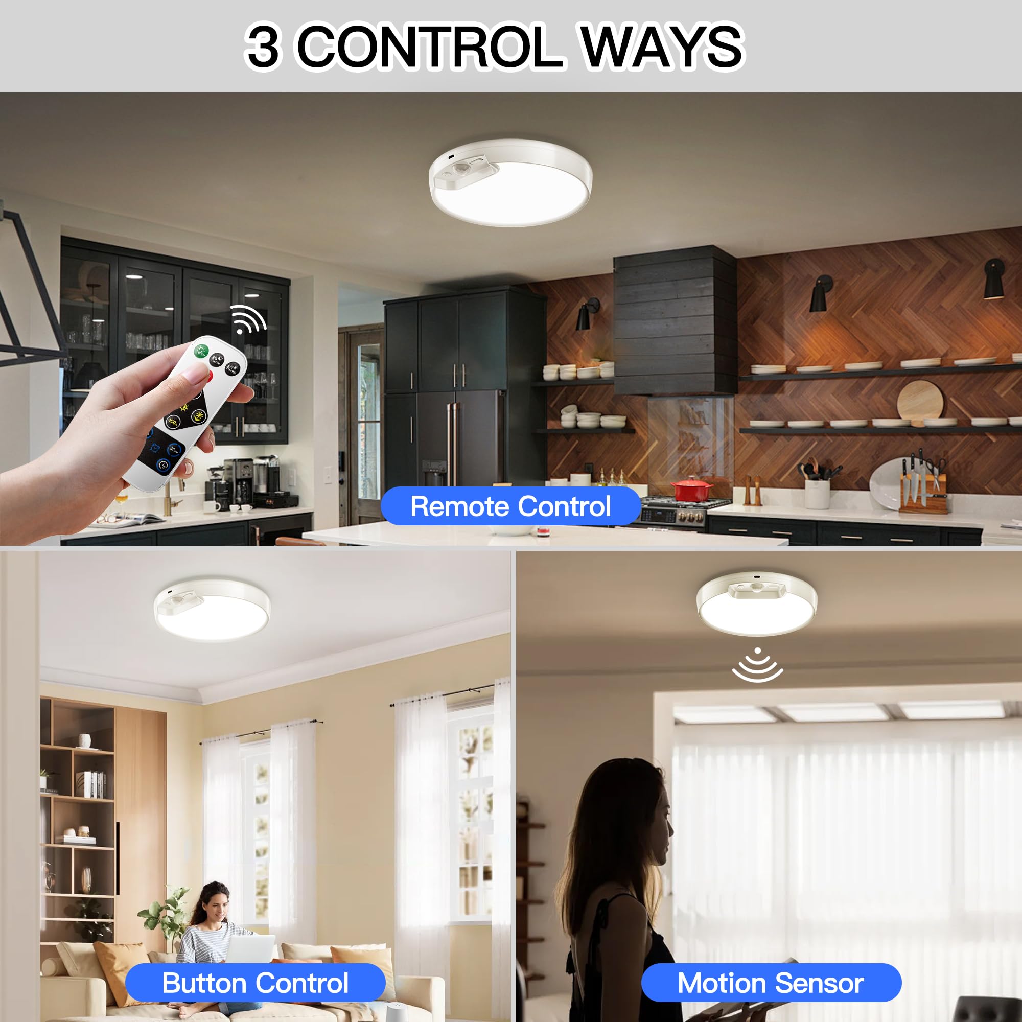 Homelist ceiling light wireless installation showing wire-free mounting.