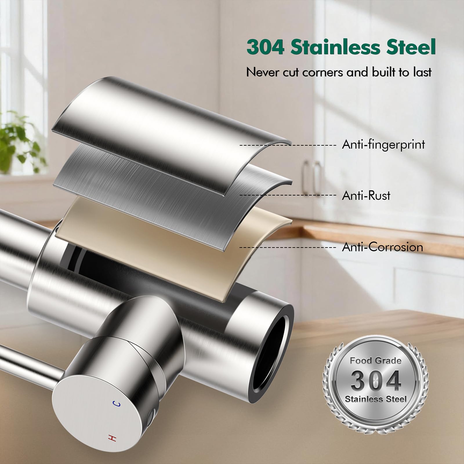 HOMELODY pre-attached waterlines simplify setup on one-hole or three-hole sinks.