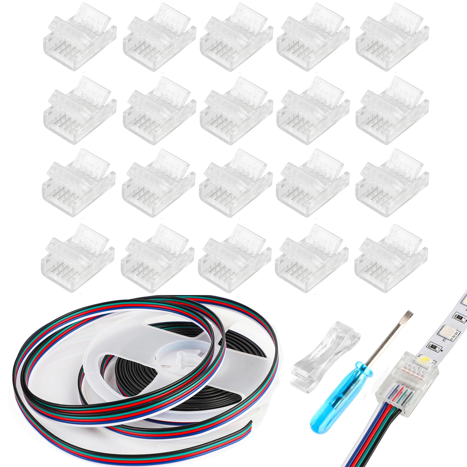 HOMELYLIFE 12mm LED connector secures 5-pin strips for reliable, wobble-free installations.