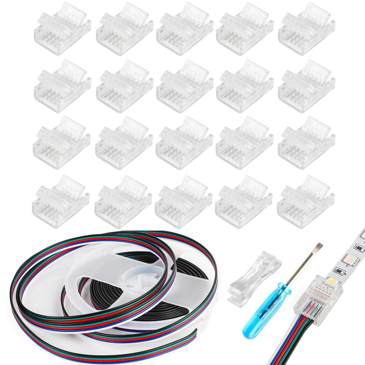 HOMELYLIFE 12mm LED connector secures 5-pin strips for reliable, wobble-free installations.