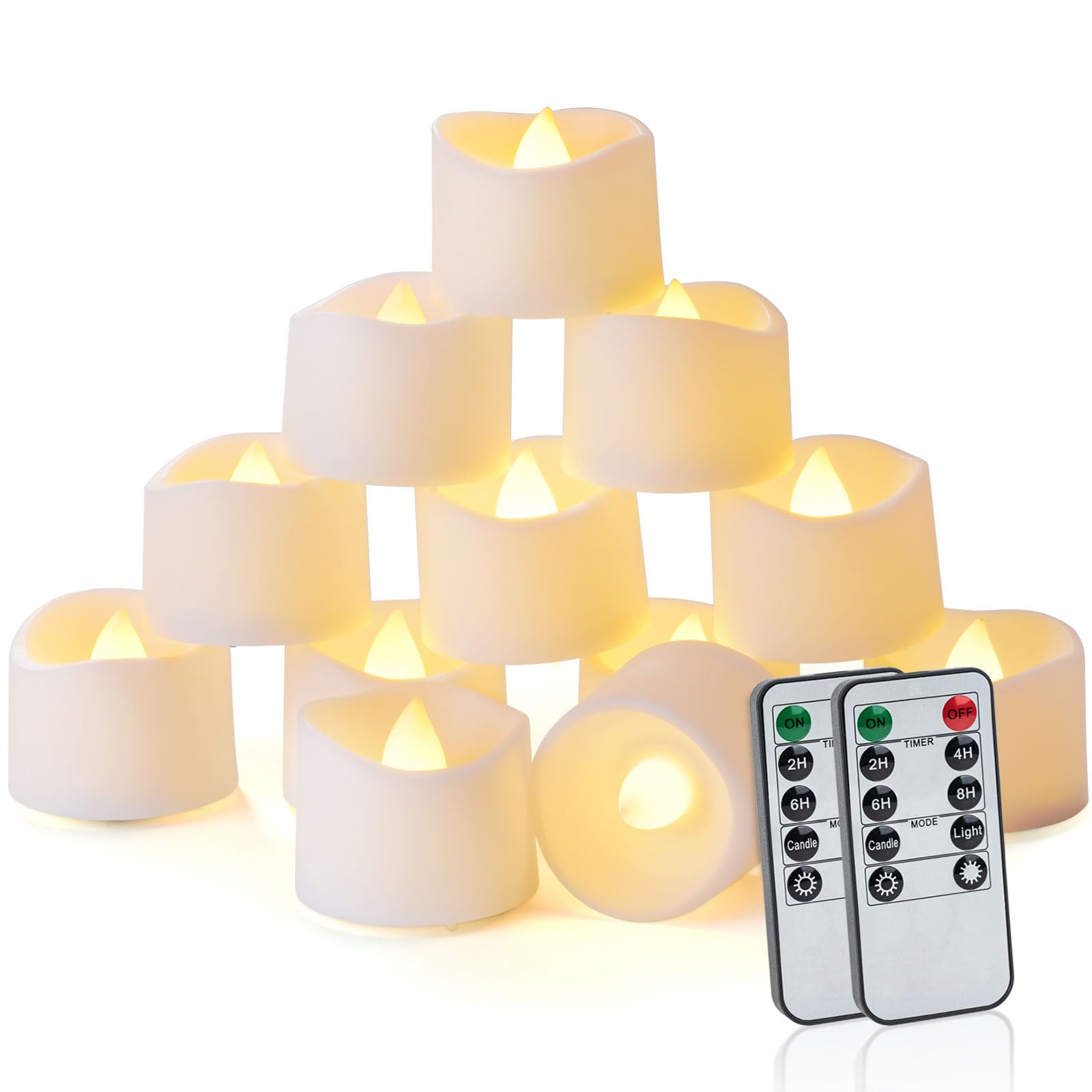 Homemory 24-piece remote timer LED tea lights create table centerpiece ambiance.