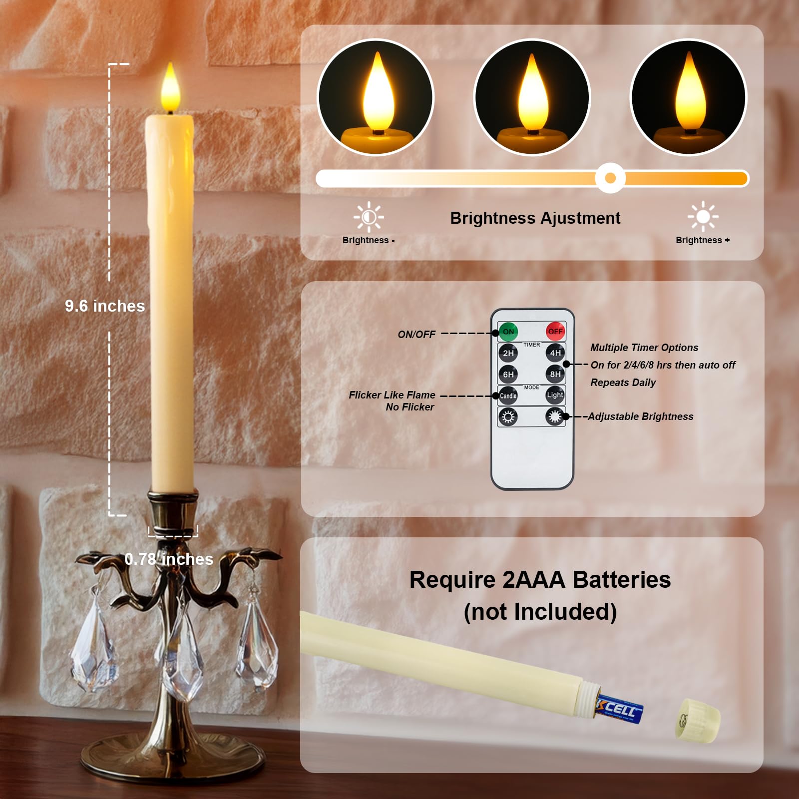 Homemory 9.6-inch taper candle on mantel for table decor