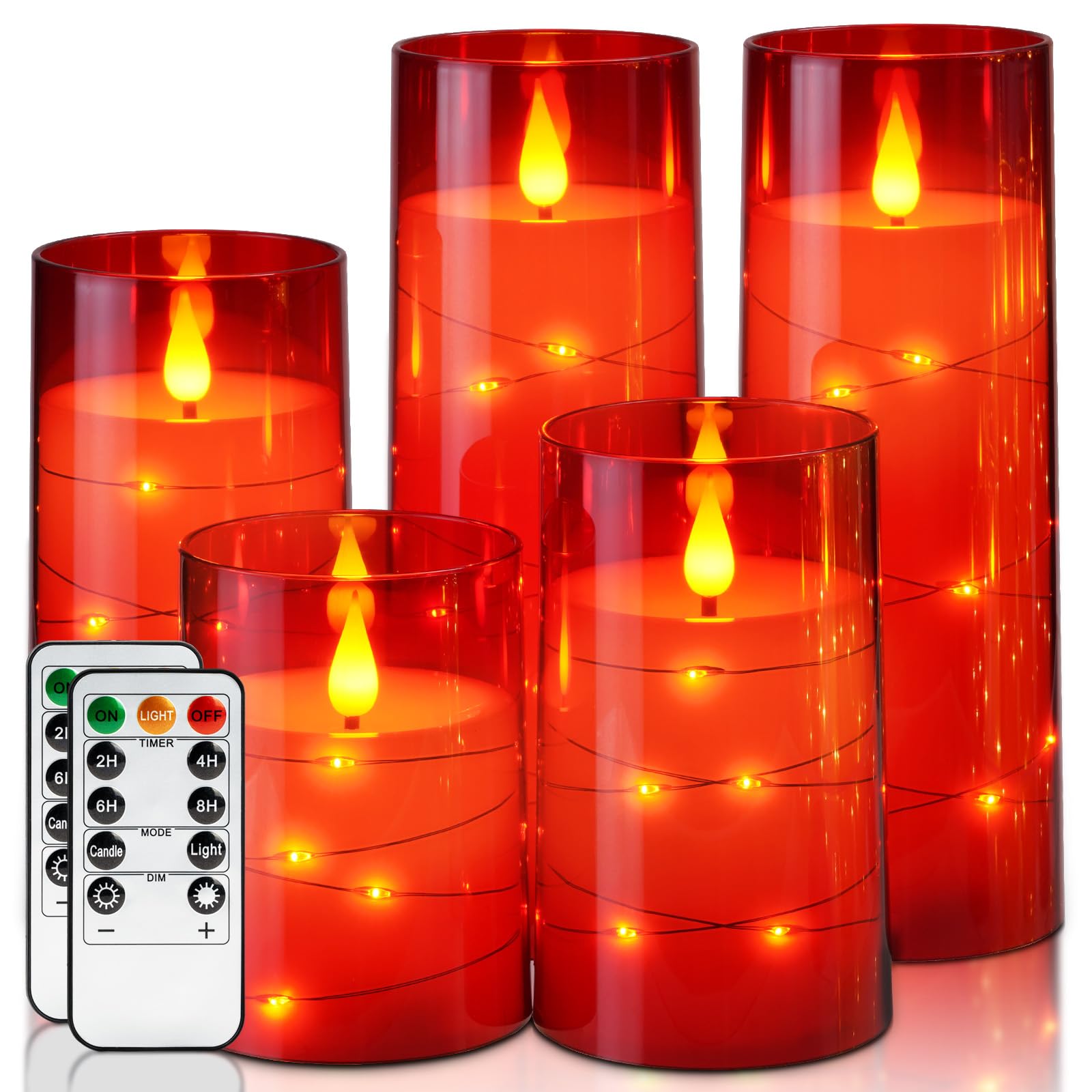 Homemory acrylic flameless candle with embedded star lights creates warm ambiance.