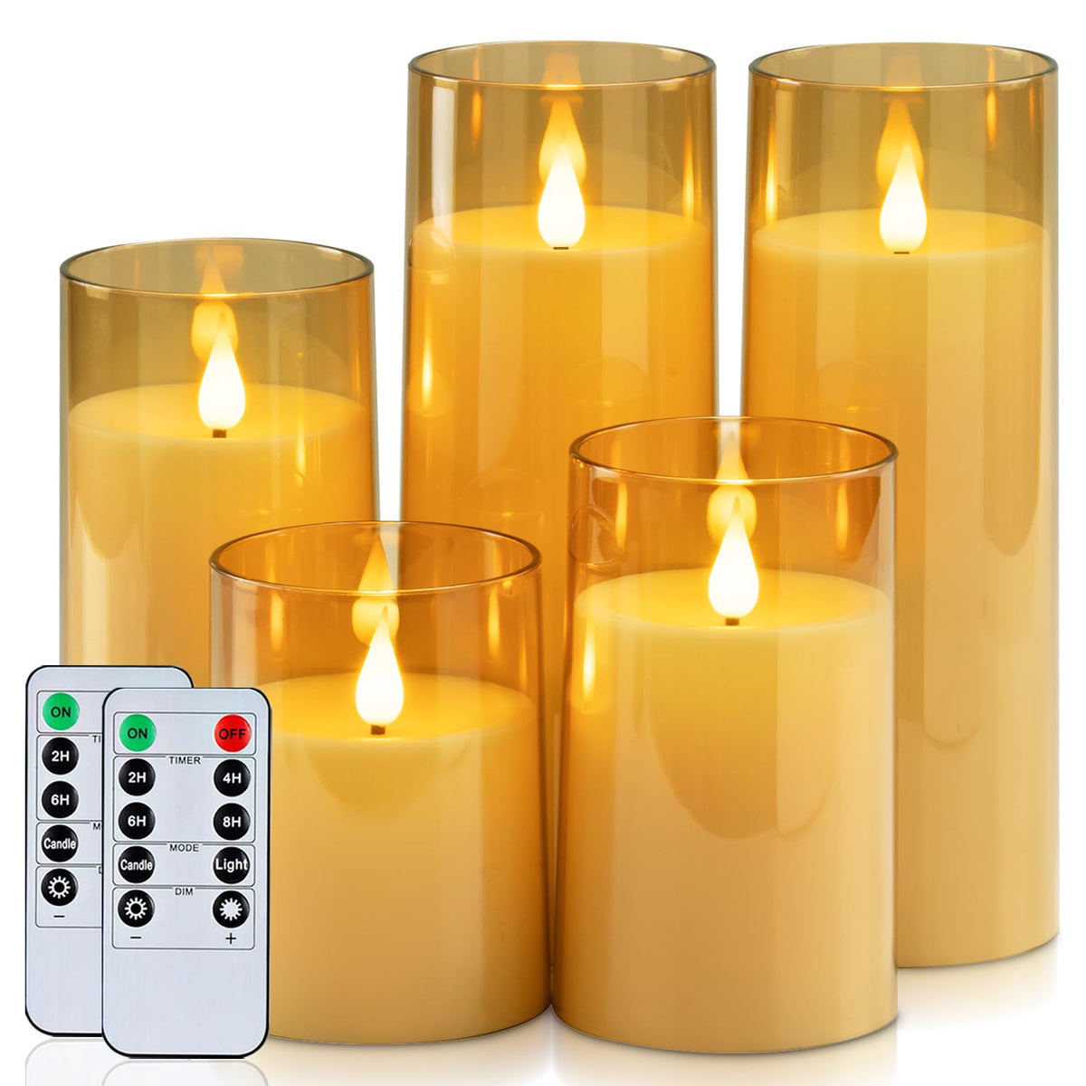 Homemory amber flickering flameless candle, 3-inch, acrylic shell, safe home decor