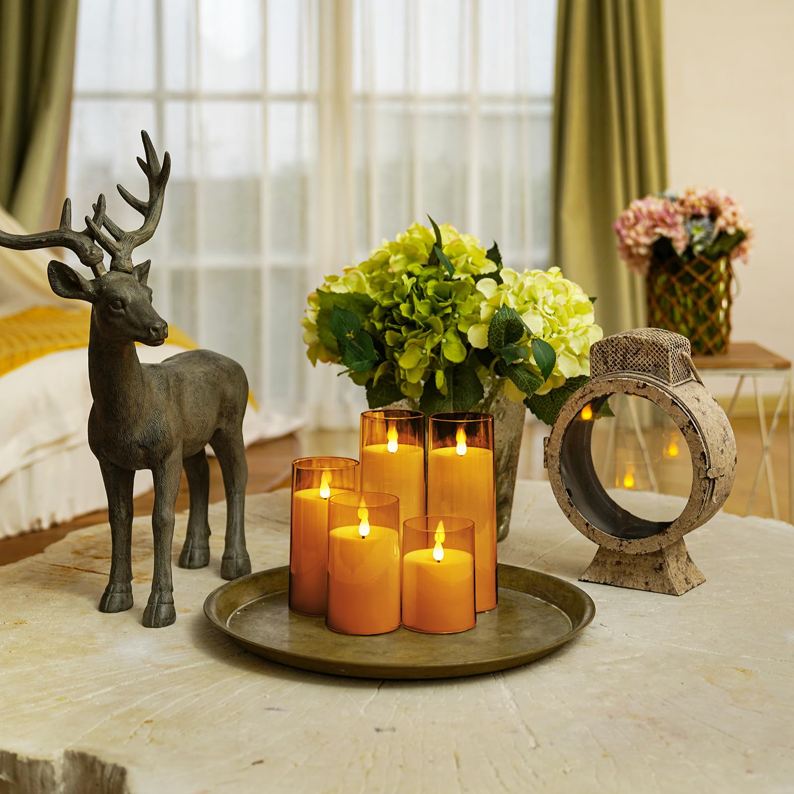 Homemory amber flickering flameless candle, 8-inch, tall centerpiece glow