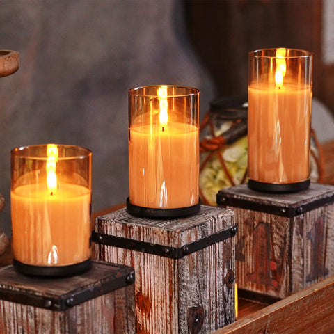 Homemory amber glass candle packaging-ready decor set.