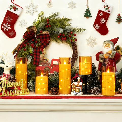 Homemory amber star string lights 5 inch candle fits shelves with subtle glow