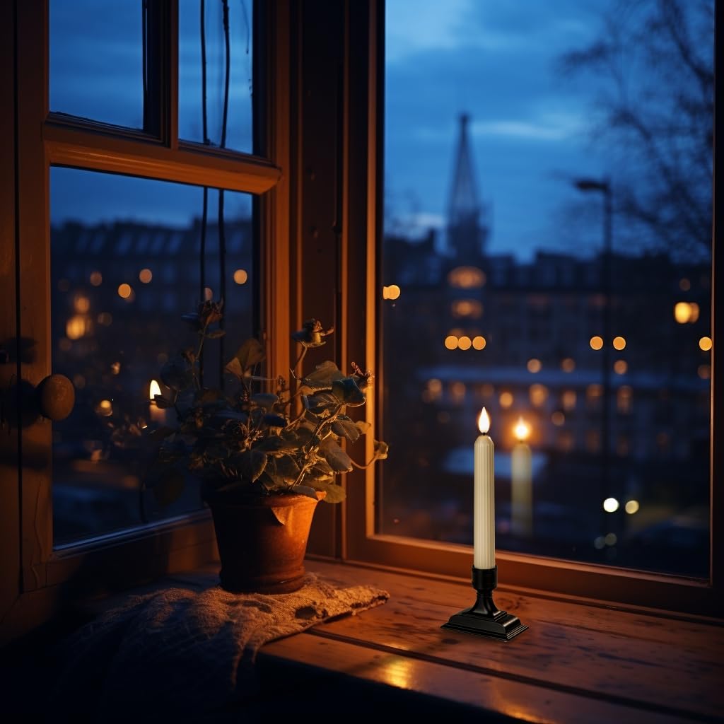Homemory battery-powered window candle operates automatically at dusk for easy ambience.