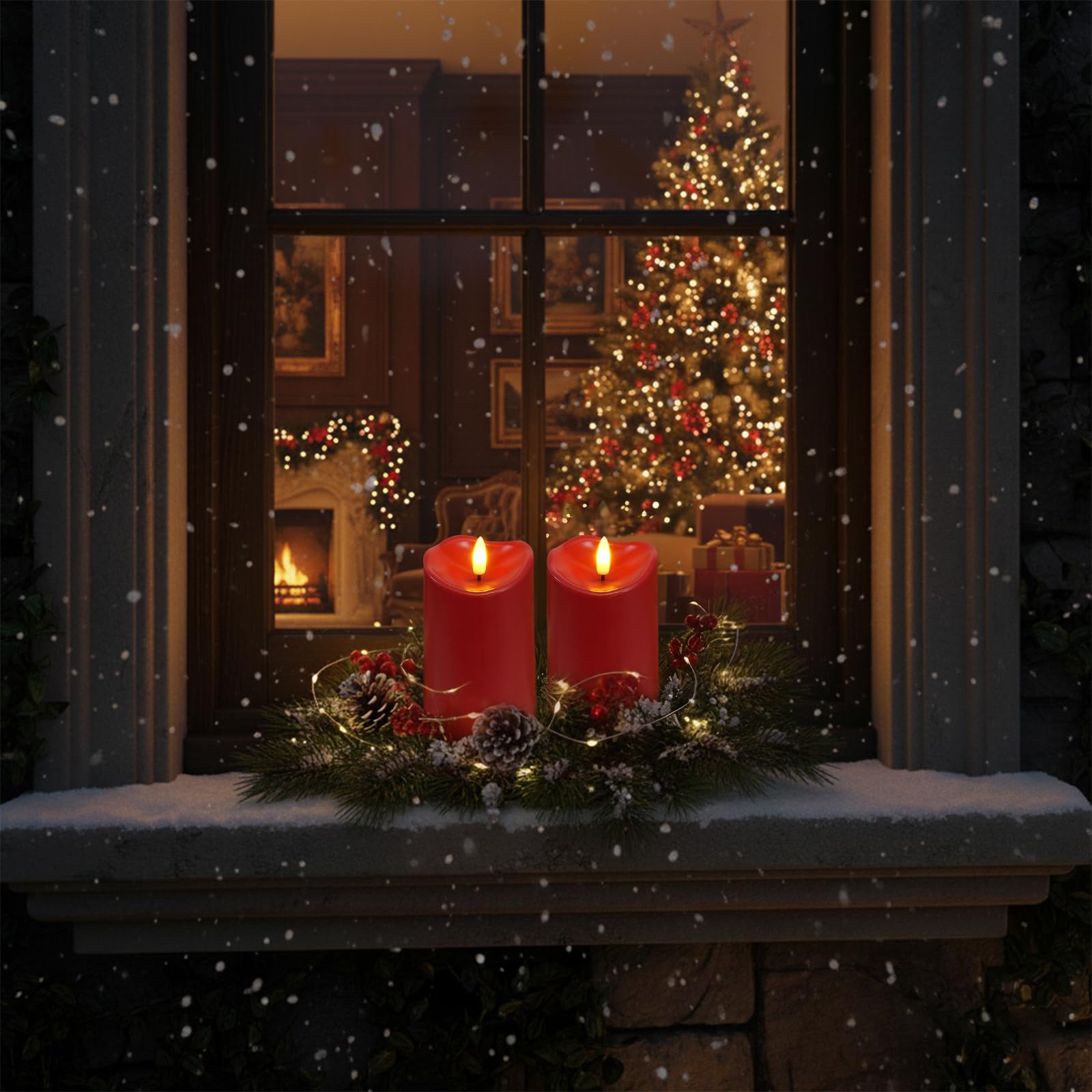 Homemory burgundy flameless candles offering flicker and steady glow modes.