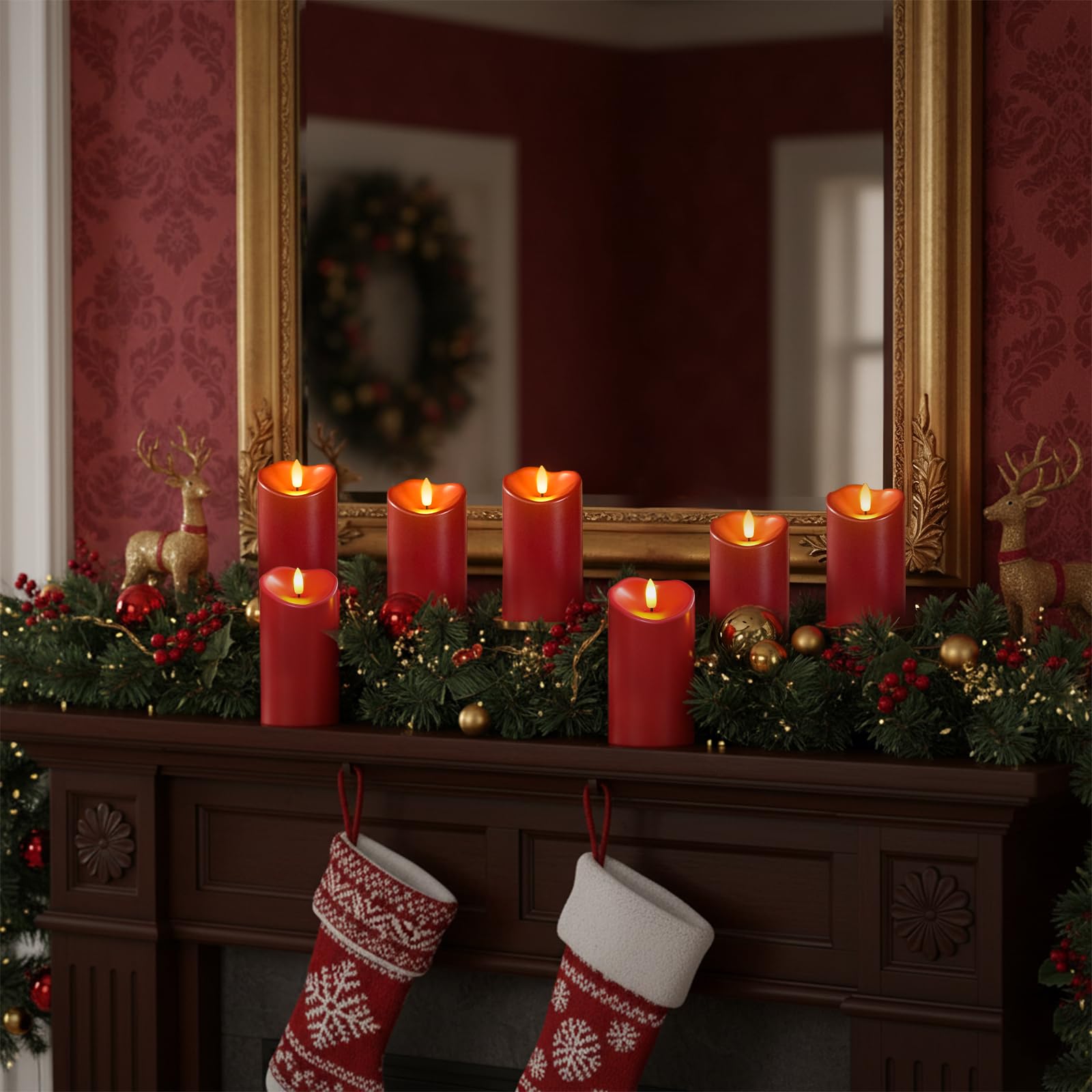 Homemory burgundy flameless candle remote control for easy scheduling.