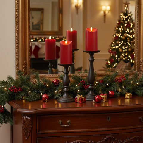 Homemory burgundy flameless candles ideal for wedding and holiday décor.