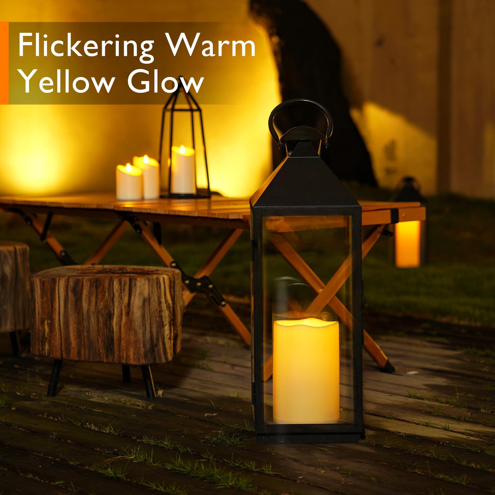 Homemory candle in large lantern ready for outdoor events.