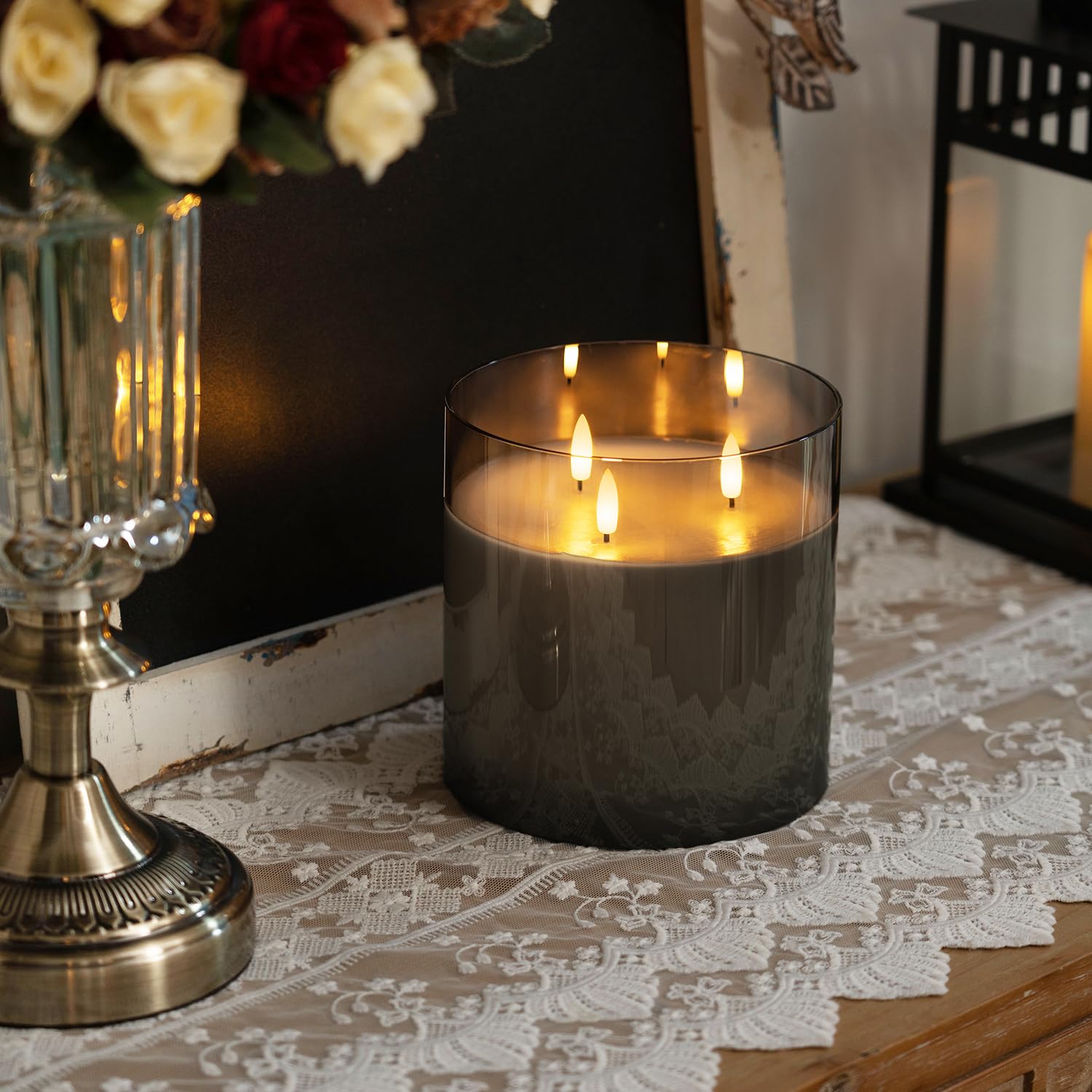 Homemory grey glass candle enhancing dining table decor