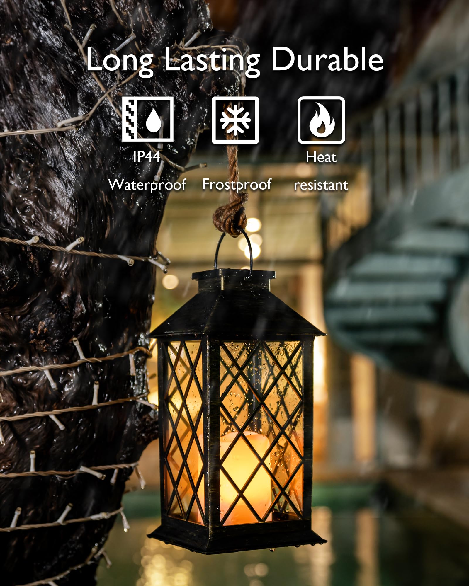 Close-up of the flameless LED flame inside the Homemory lantern.
