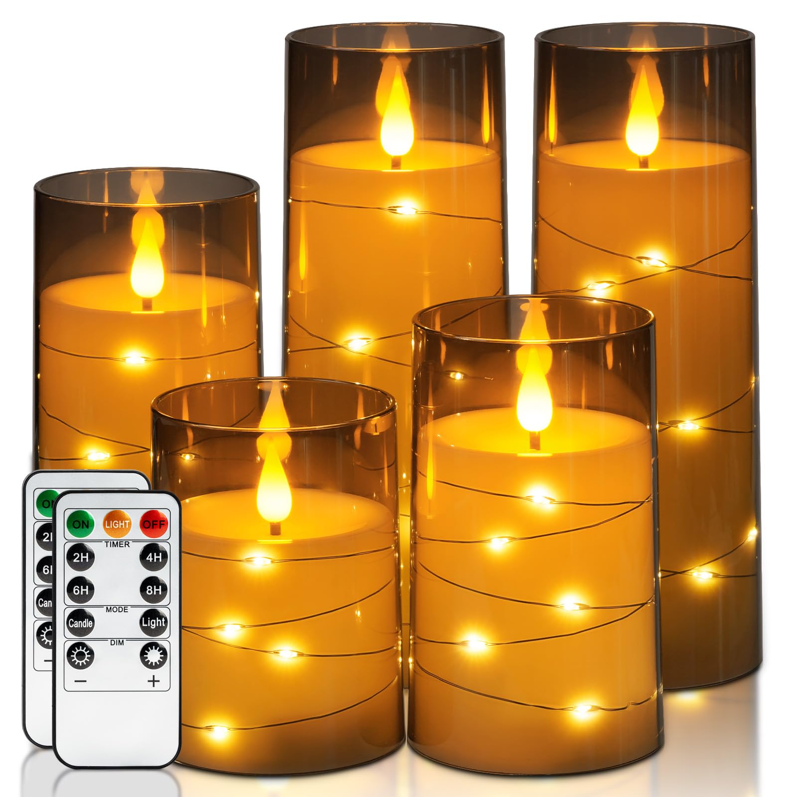 Homemory flameless candles with embedded star string lights create elegant 5-pack ambiance.