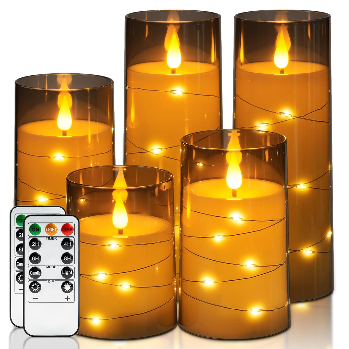 Homemory flameless candles with embedded star string lights create elegant 5-pack ambiance.