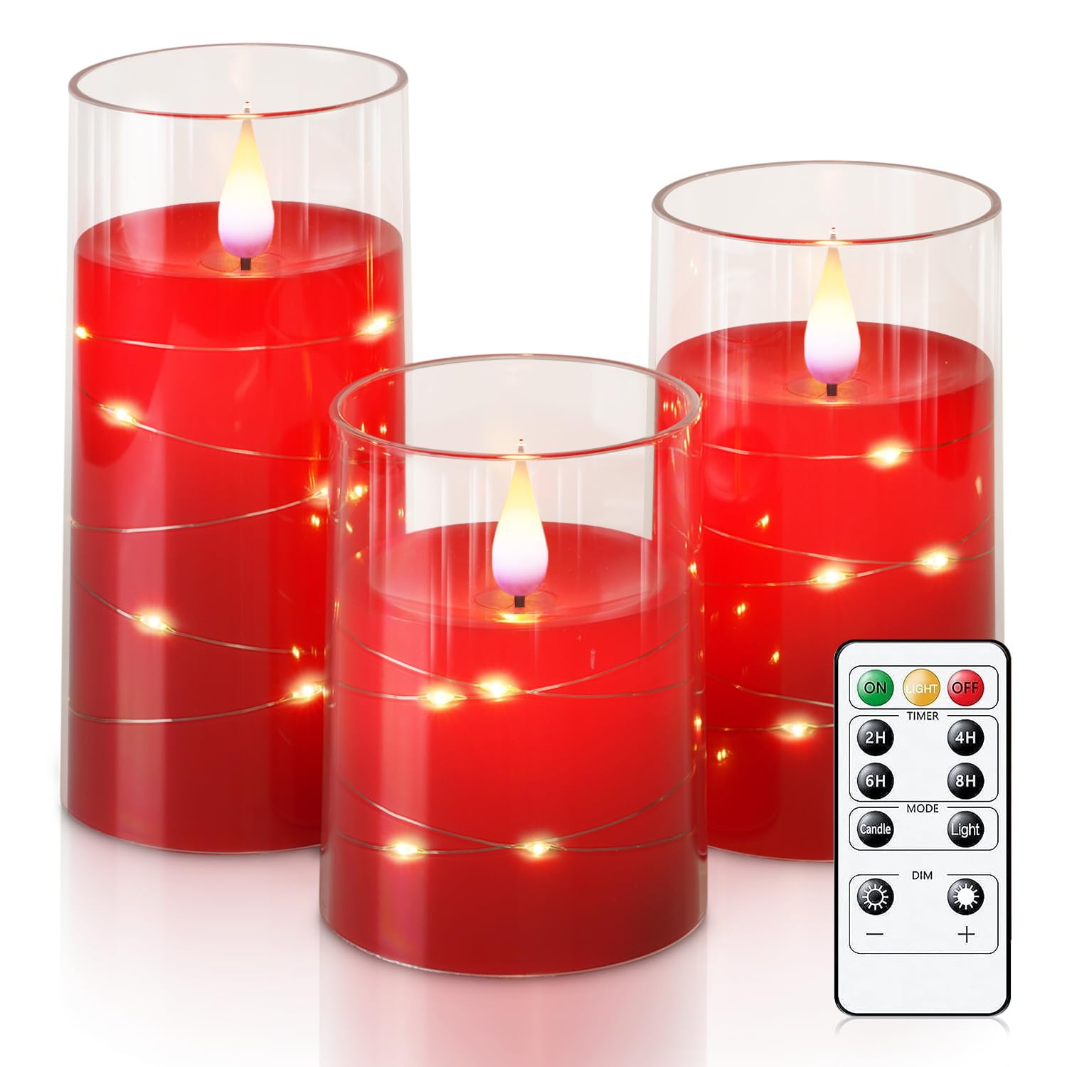 Homemory flameless candles with remote red set of three for cozy ambiance