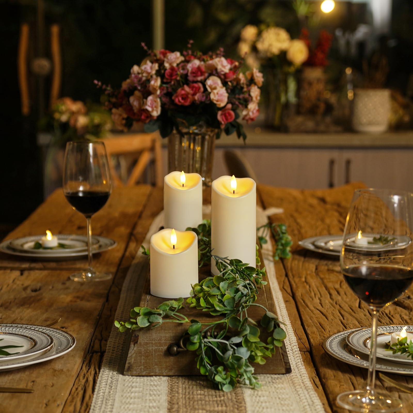 Homemory candle glow enhances wedding and party table decor.