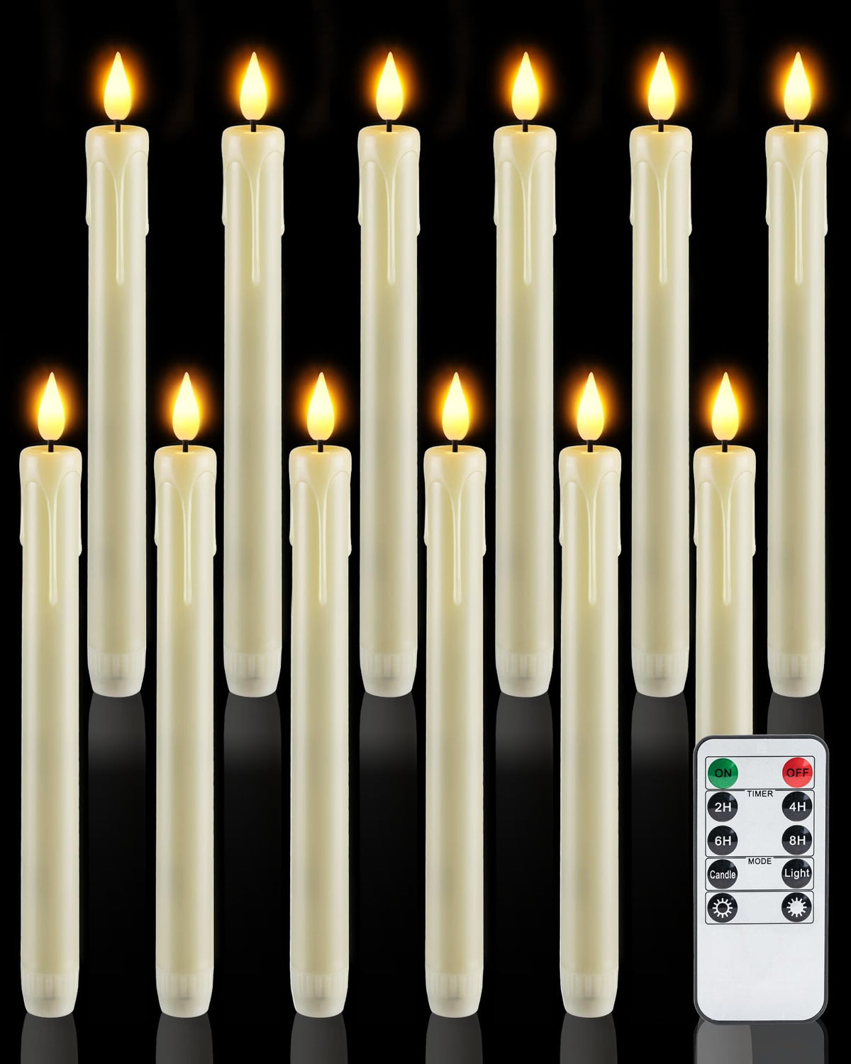 Homemory flameless taper candles ivory 12-count for safe indoor decoration.