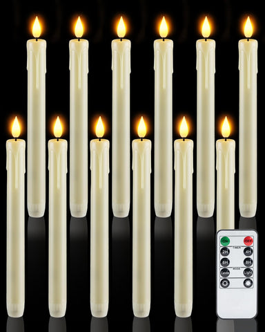 Homemory flameless taper candles ivory 12-count for safe indoor decoration.