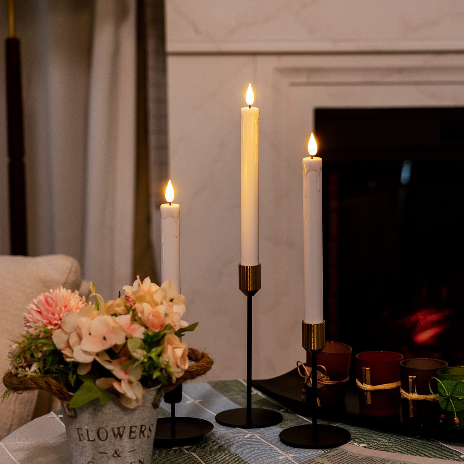 Homemory flameless taper candles with realistic flicker for a cozy, worry-free ambiance.