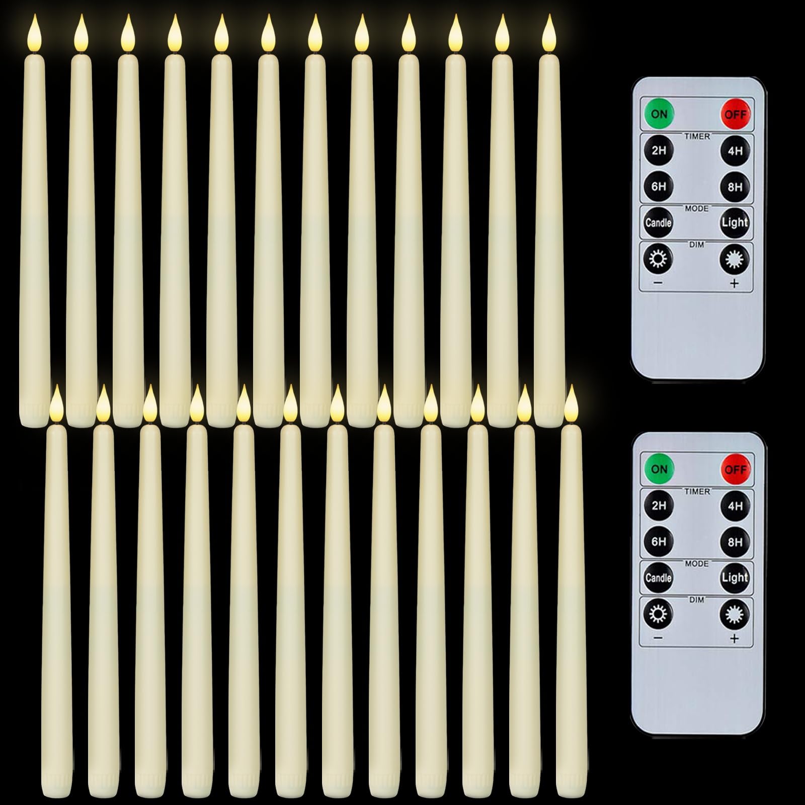 Homemory flameless taper candles with remote timer provide a warm, safe ambiance.