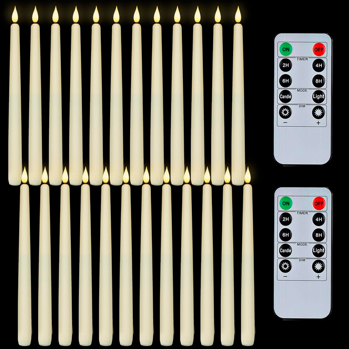 Homemory flameless taper candles with remote timer provide a warm, safe ambiance.