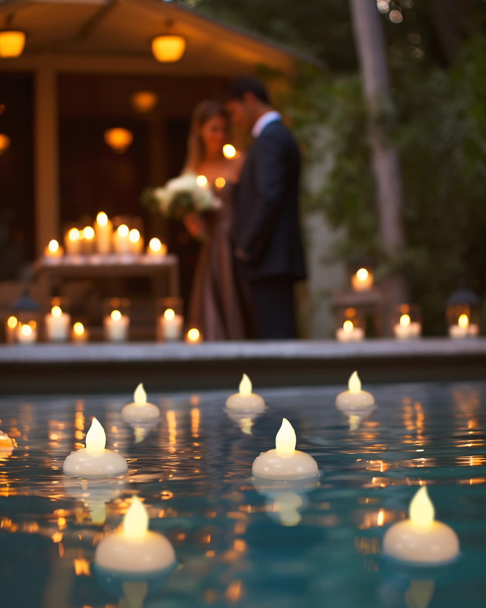 Homemory floating candles close-up flicker demonstrates authentic flame ambiance.