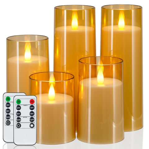 Homemory gold flameless candles set front view for warm home ambiance.