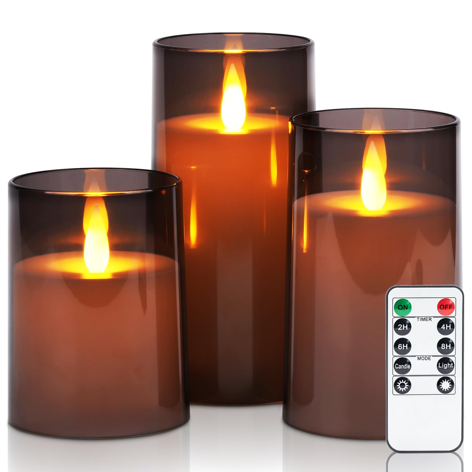 Homemory grey flameless candles set of 3 with remote glow softly for any room
