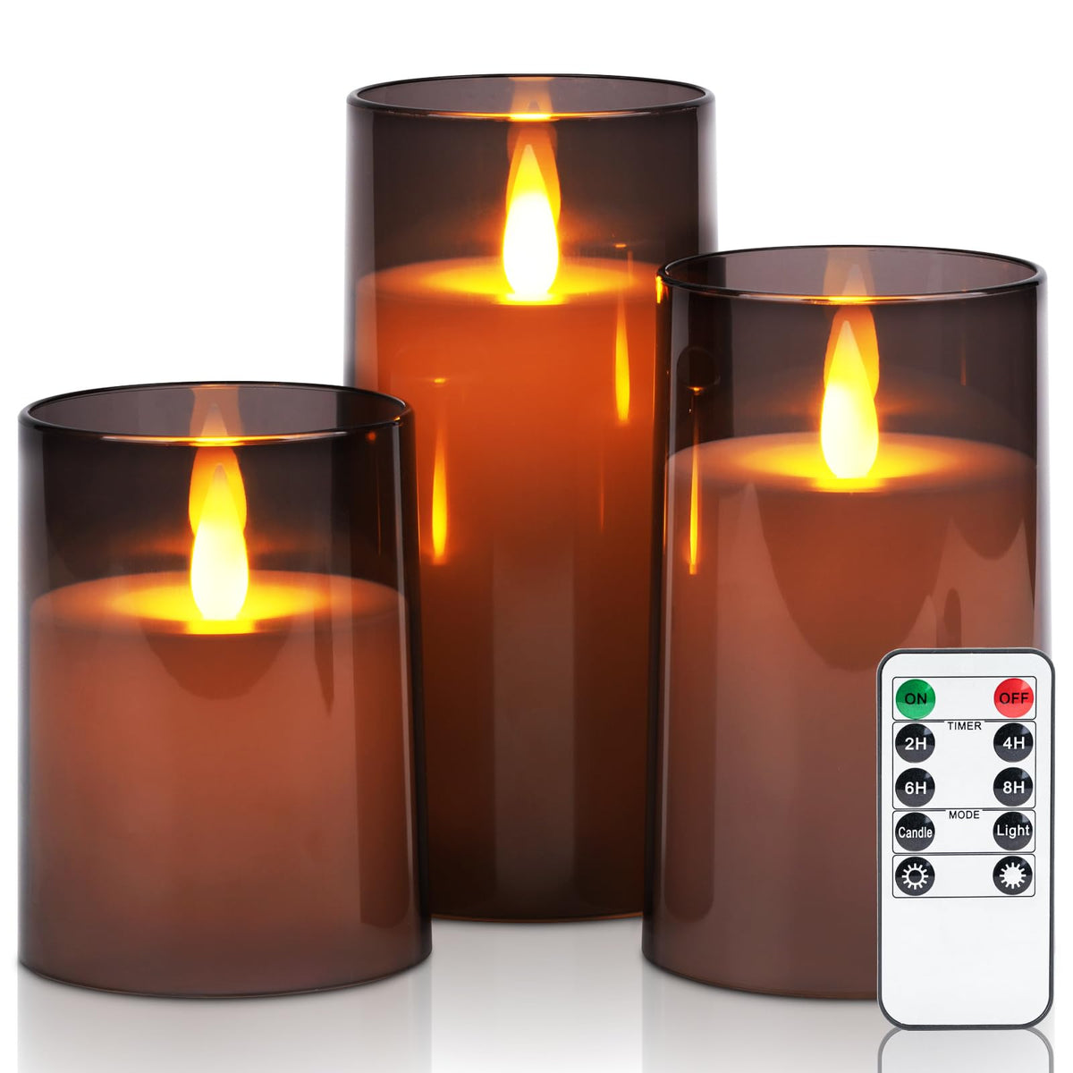 Homemory grey flameless candles set of 3 with remote glow softly for any room