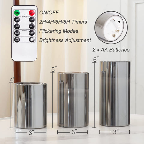 Homemory grey glass flameless candles provide a versatile three-candle arrangement.