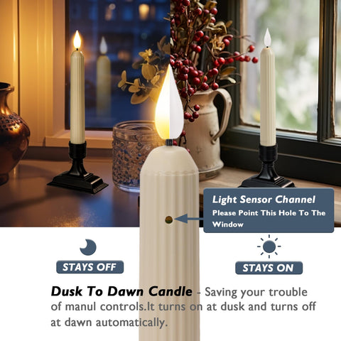 Homemory ivory 7-inch candle with a flickering 3D flame beside a black holder.