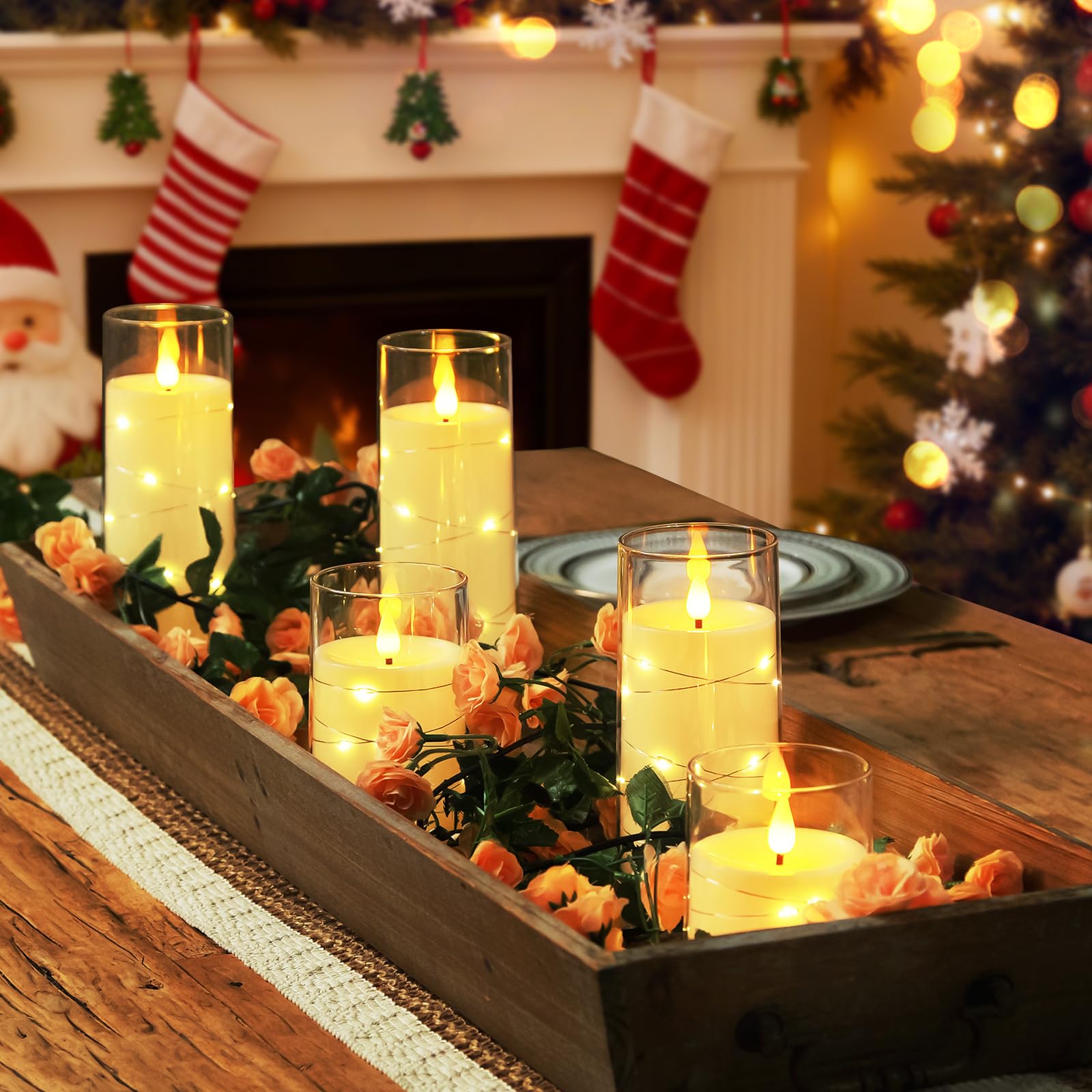 Homemory ivory LED candle set enhances tabletops with warm, durable lighting.