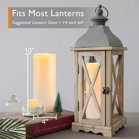 Homemory lantern-compatible candle sits safely inside lanterns for porch lighting.