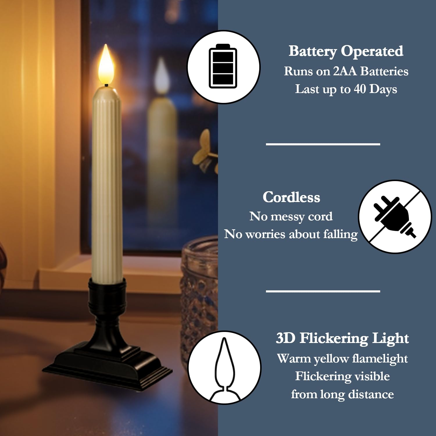 Homemory LED flame flickers realistically, visible across the room.