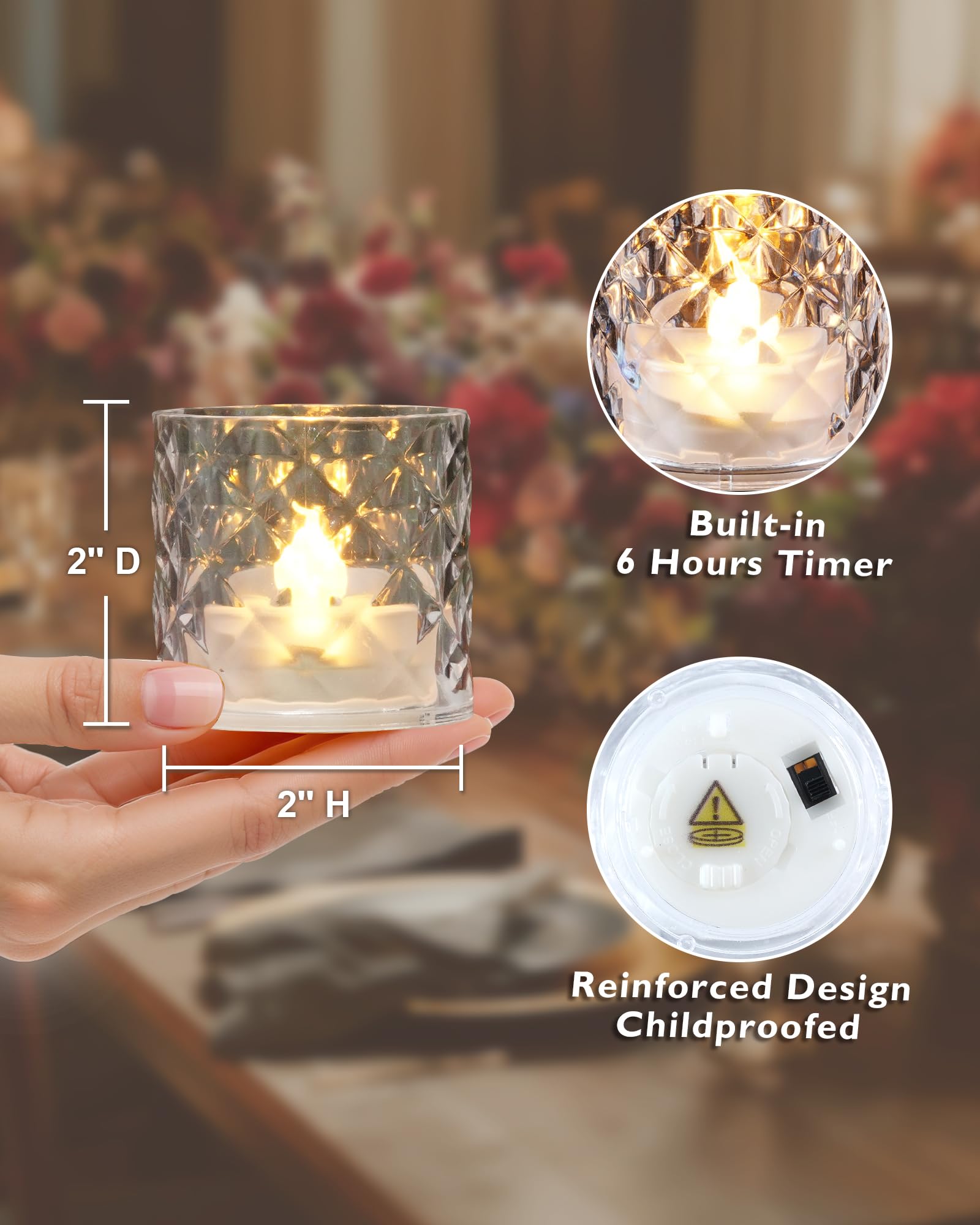 Homemory led votive with gentle flame flicker for romantic dinners.