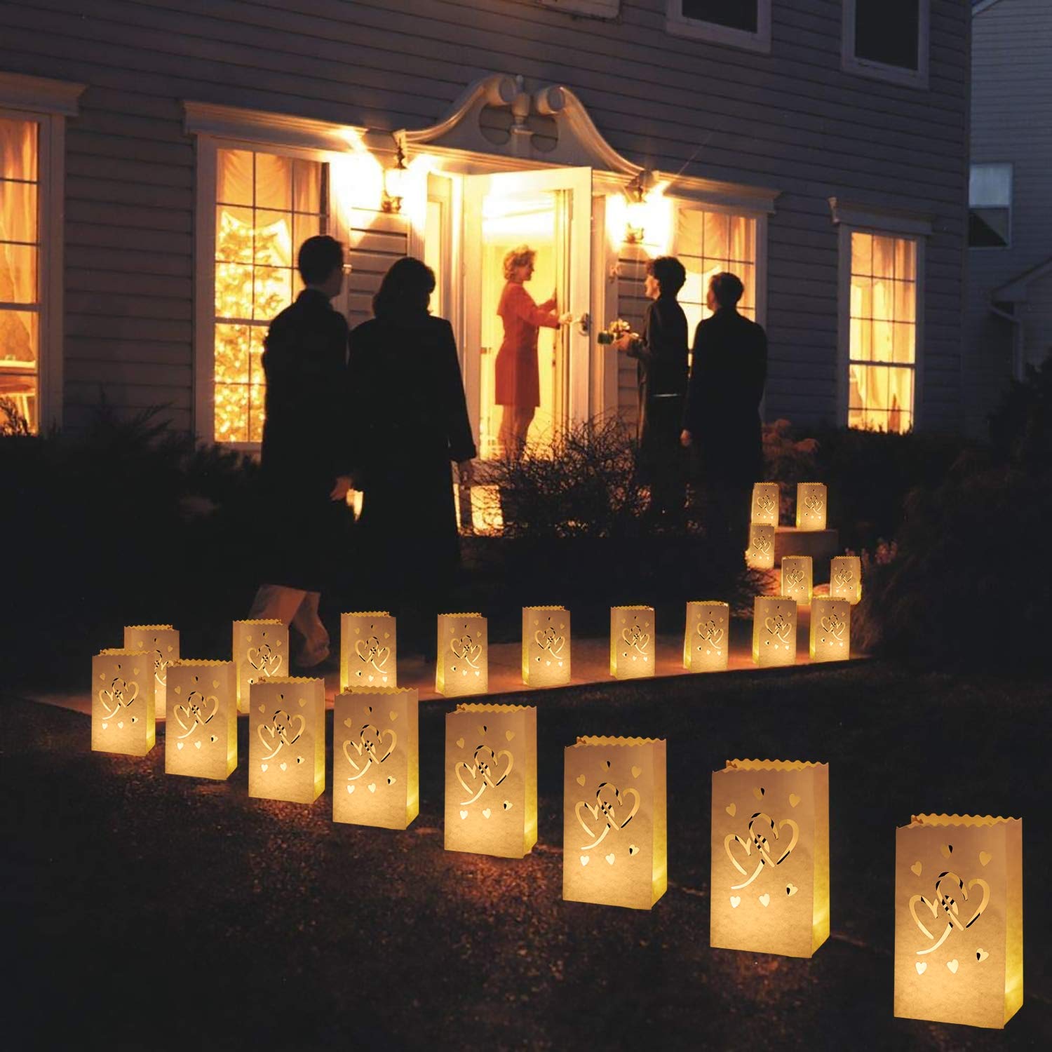 Homemory lighted pathway bag with heart design for outdoor decor