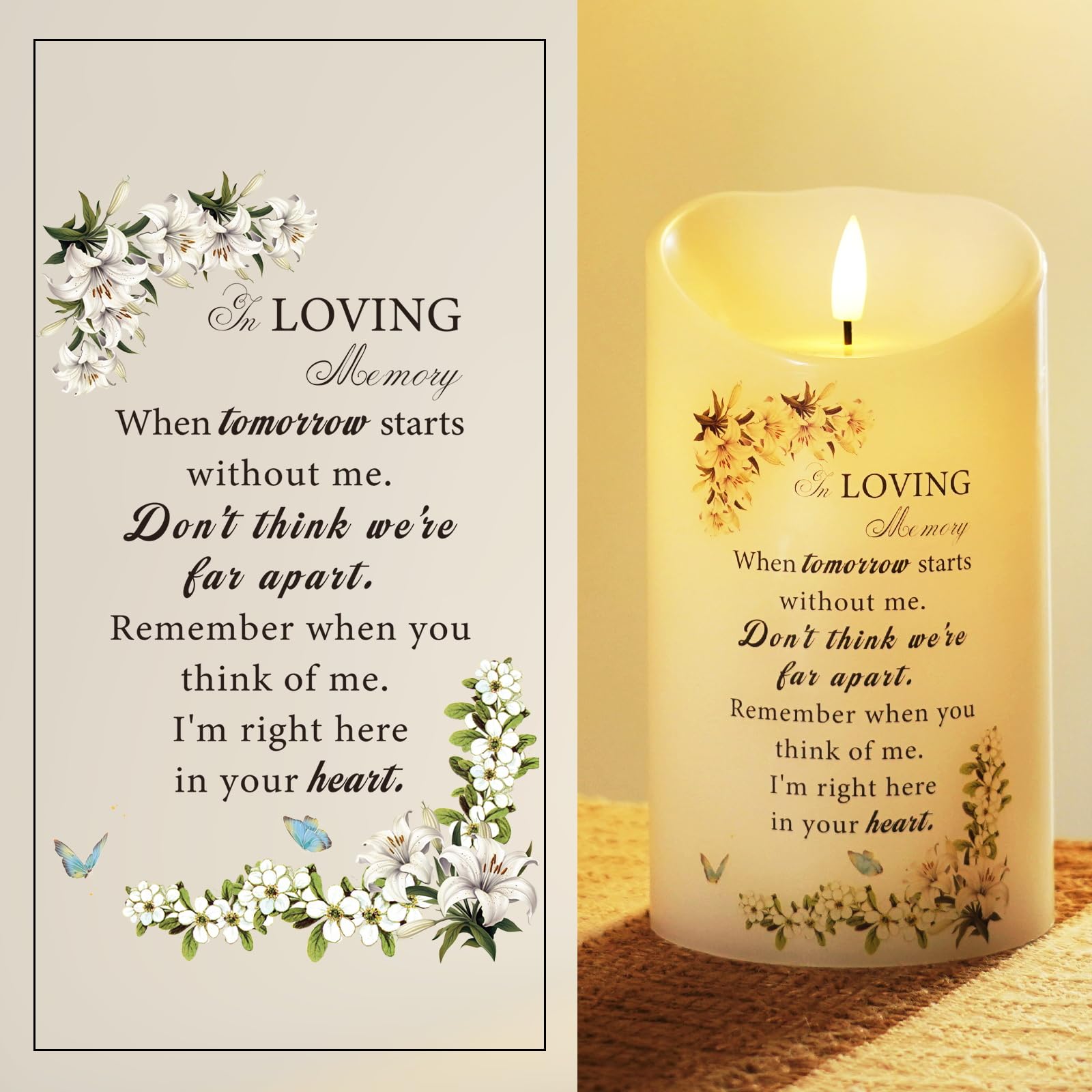 Homemory candle centerpiece for mantles or gravesites honors a loved one