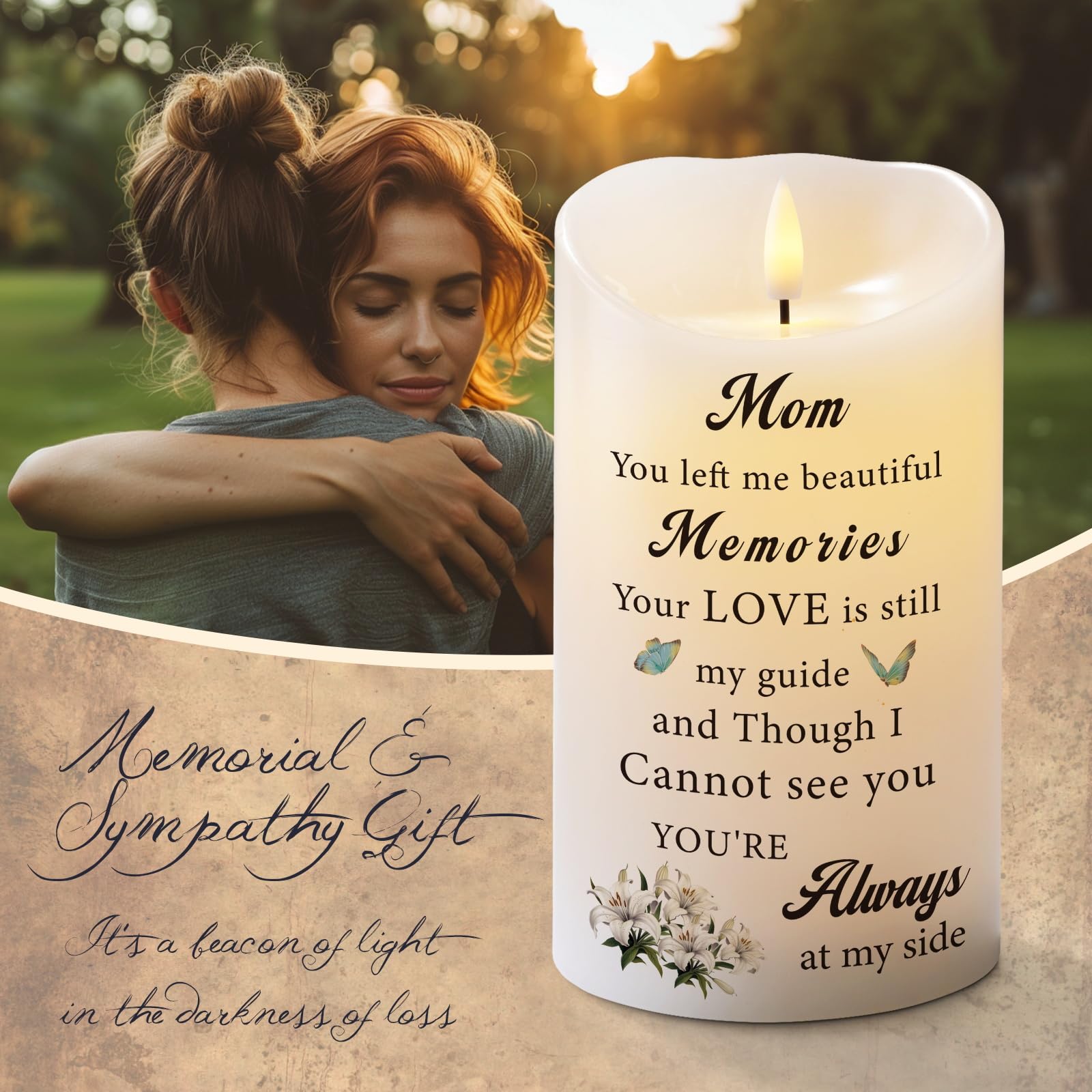 Homemory mantel display memorial candle creates serene ambiance