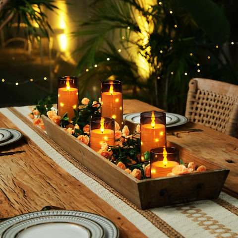 Five candles in heights of 5, 6 and 8 inches for layering