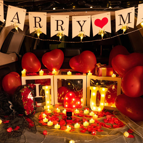 Homemory proposal decoration kit combines lights, petals, and balloons