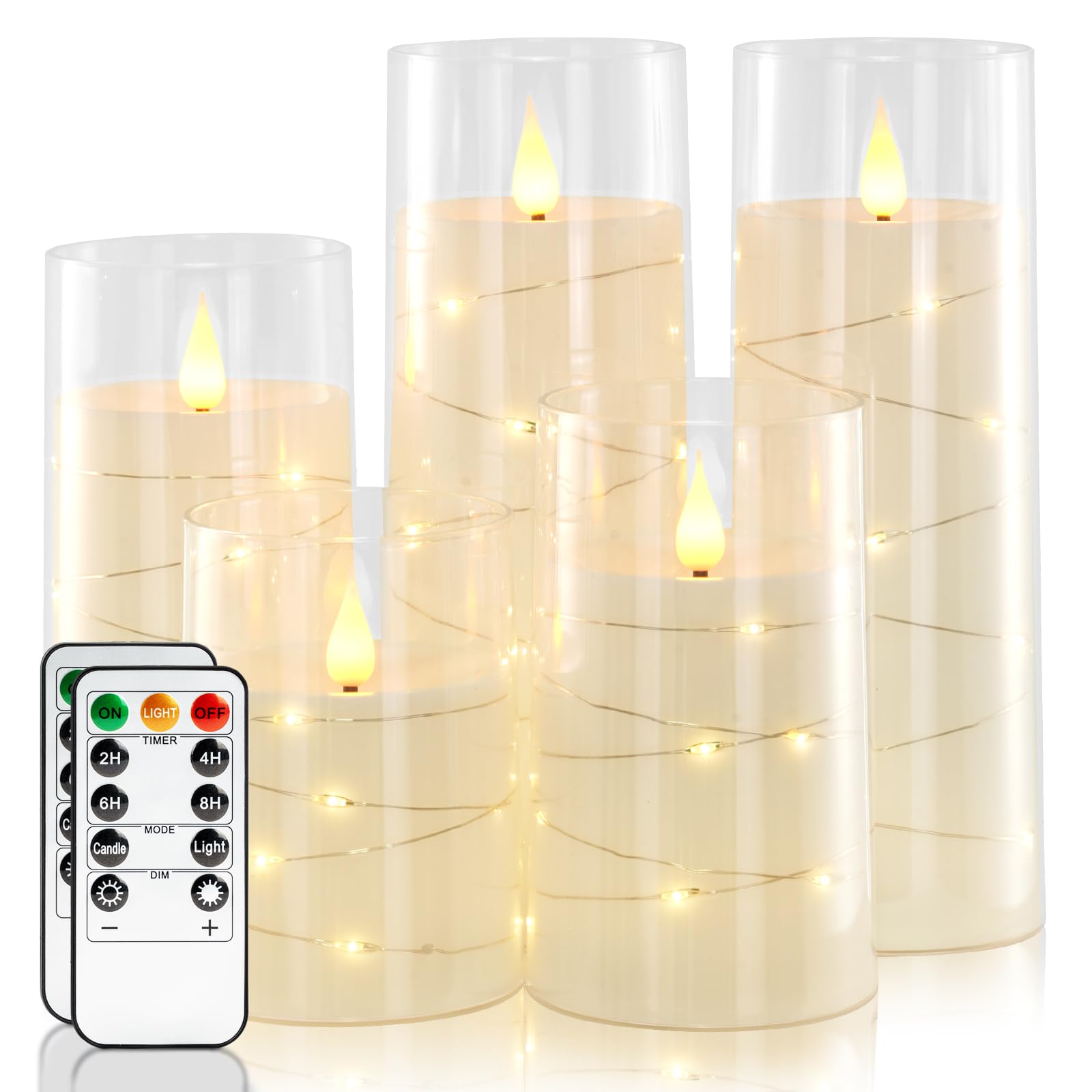 Homemory pure white flameless candles with embedded star lights for warm ambience