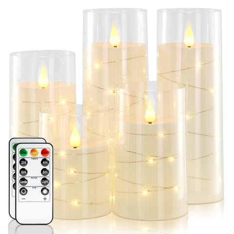 Homemory pure white flameless candles with embedded star lights for warm ambience