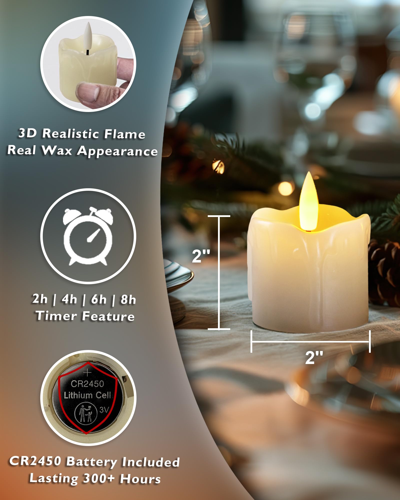 Homemory 2x2 real wax votive candles with melted edge and black wick