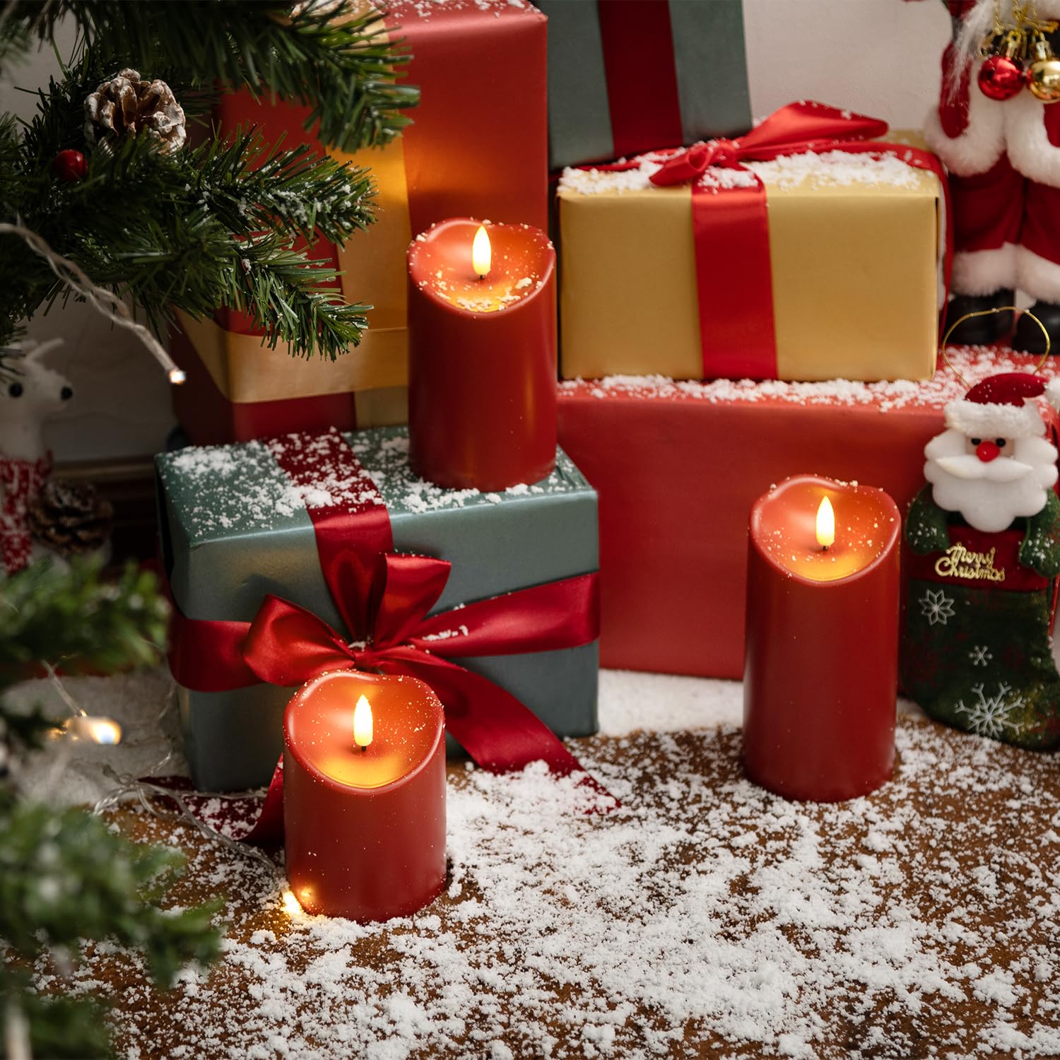 Homemory red LED pillar candles with remote timer for easy scheduling.