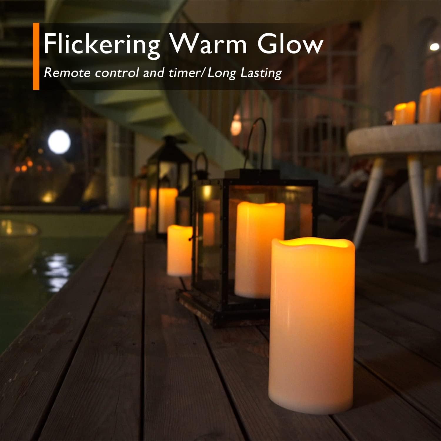 Homemory remote-control candle with easy on/off and timer for cozy outdoor evenings.
