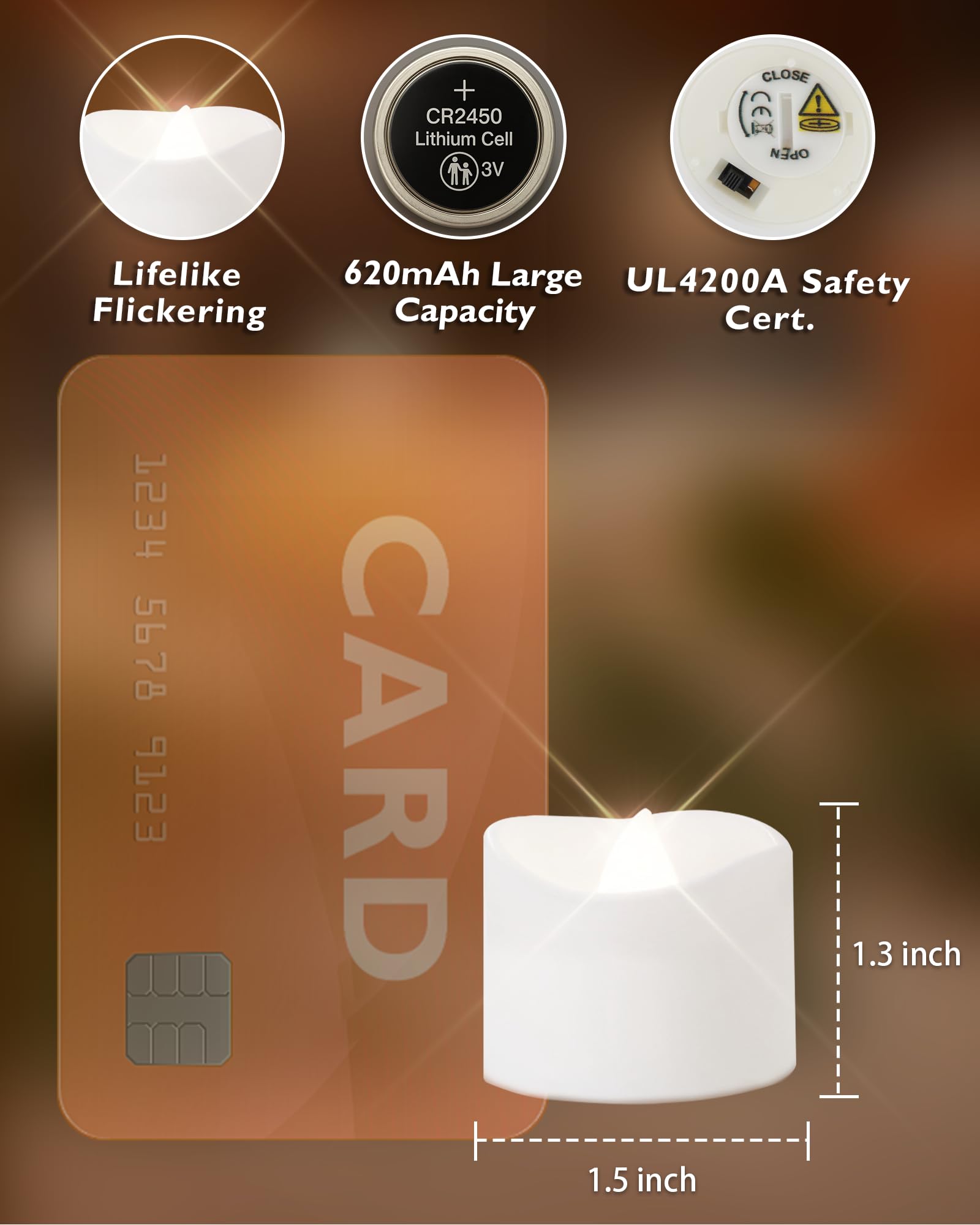 Homemory safe table tea light reduces fire risk around pets and kids.