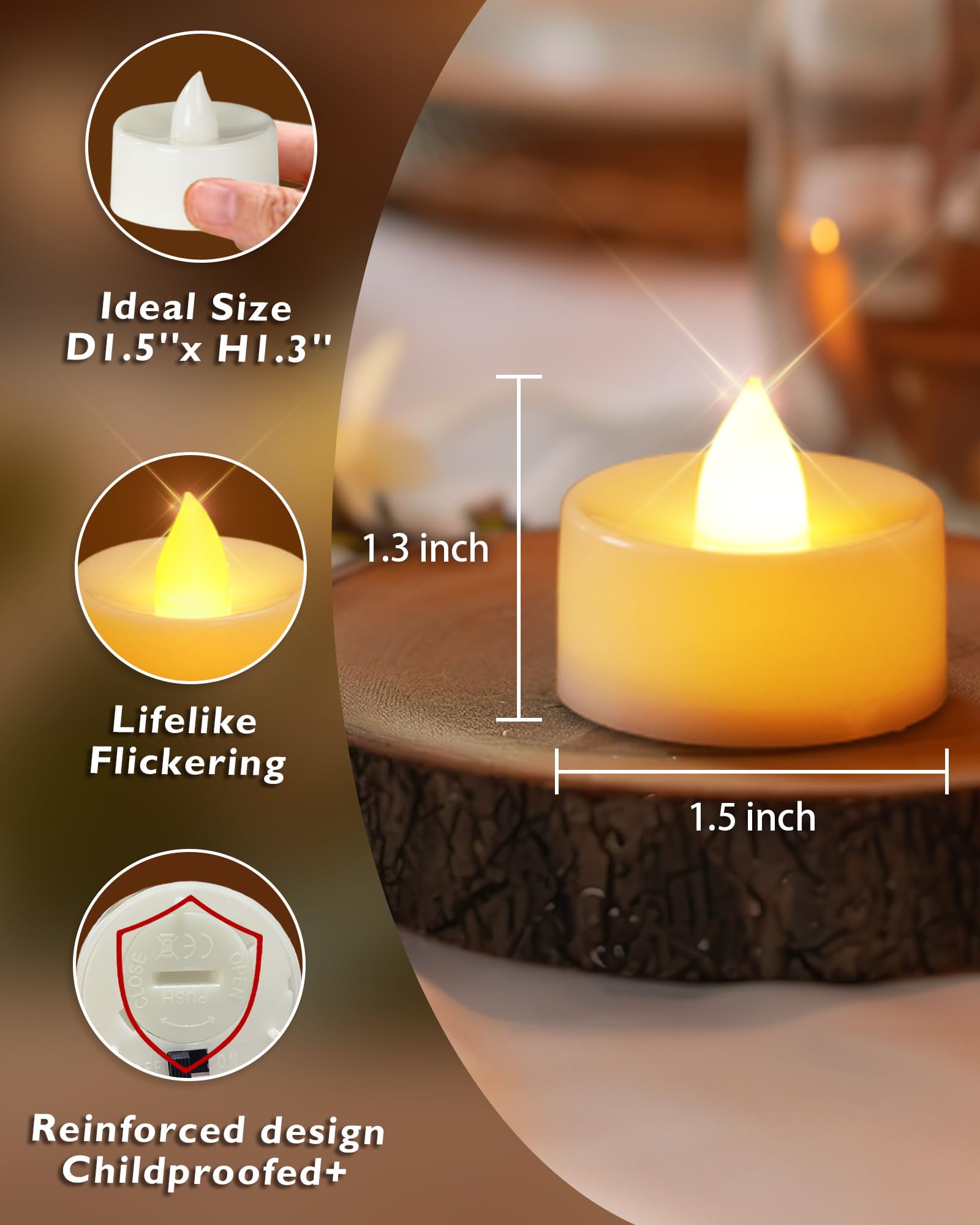 Homemory tea lights have a secure battery cap for reliable use.