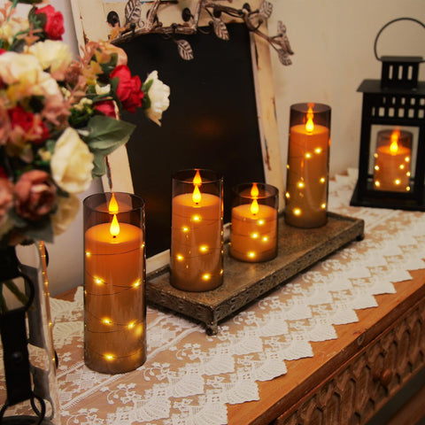 Tabletop display using Homemory candles for cozy mood lighting